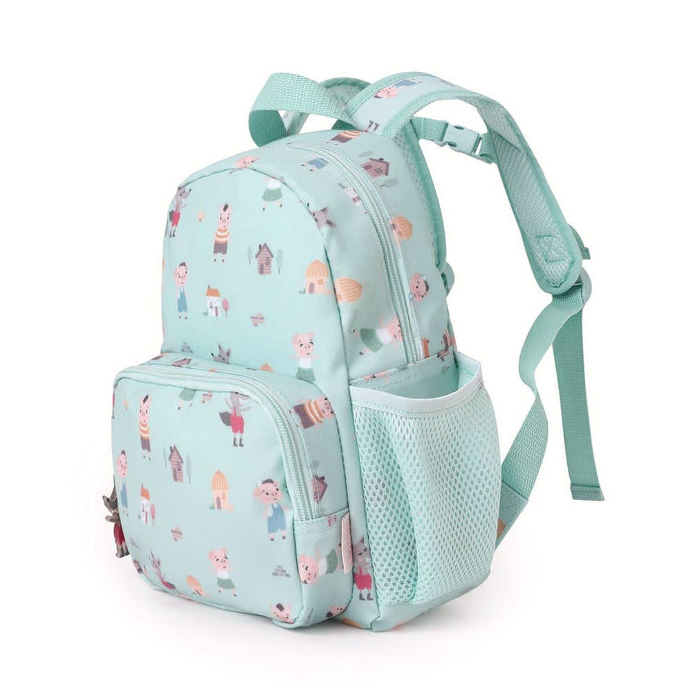 Tutete children's backpack in light turquoise with playful print and a mesh side pocket