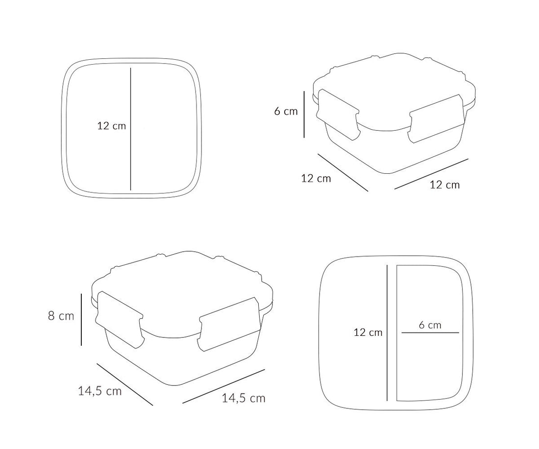 Tutete Kids Large Lunch Box compartment layout and measurements