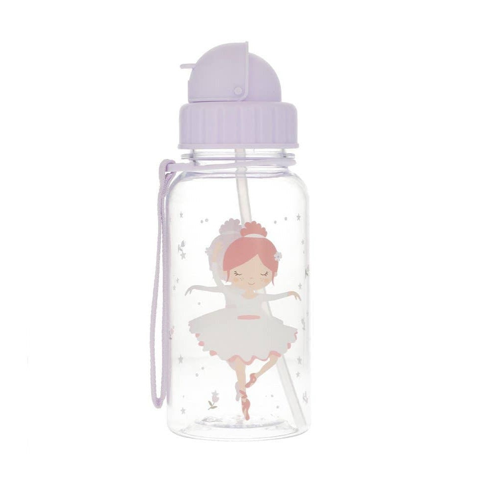 Tutete Kids Tritan water bottle 500 ml in clear with lavender lid and ballet dancer artwork