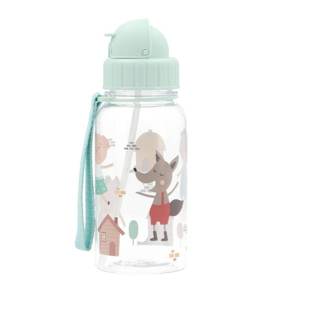 Tutete Kids Tritan water bottle 500 ml with teal lid and strap, clear bottle with animal print