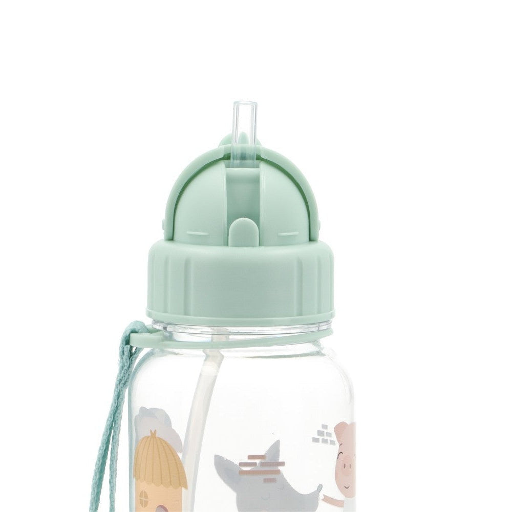Tutete Kids Tritan Water Bottle 500 ml with mint green lid and straw, animal illustrations