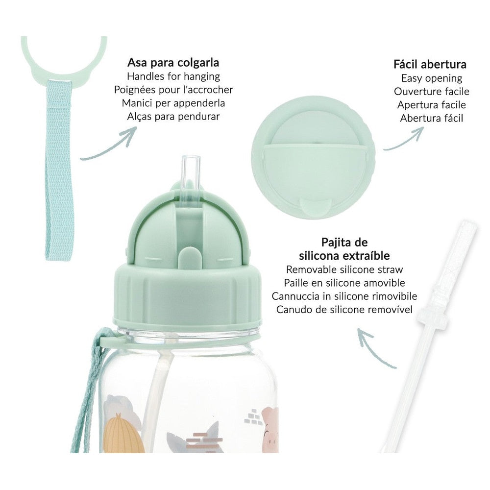 Tutete Kids Tritan water bottle 500 ml in mint green with removable silicone straw and easy-open cap