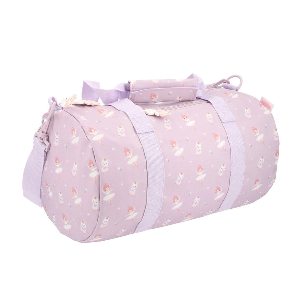 Tutete sports bag lavender duffel with ballerina print and adjustable strap