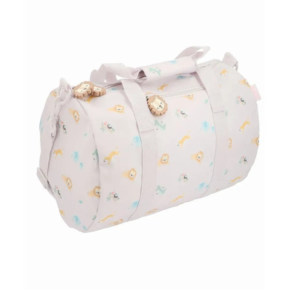 Duffel bag with lion pattern on a white background