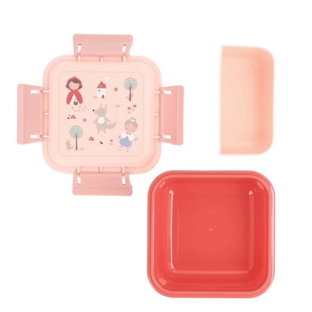 Tutete large kids lunch box in pink with a red inner tray and removable lid