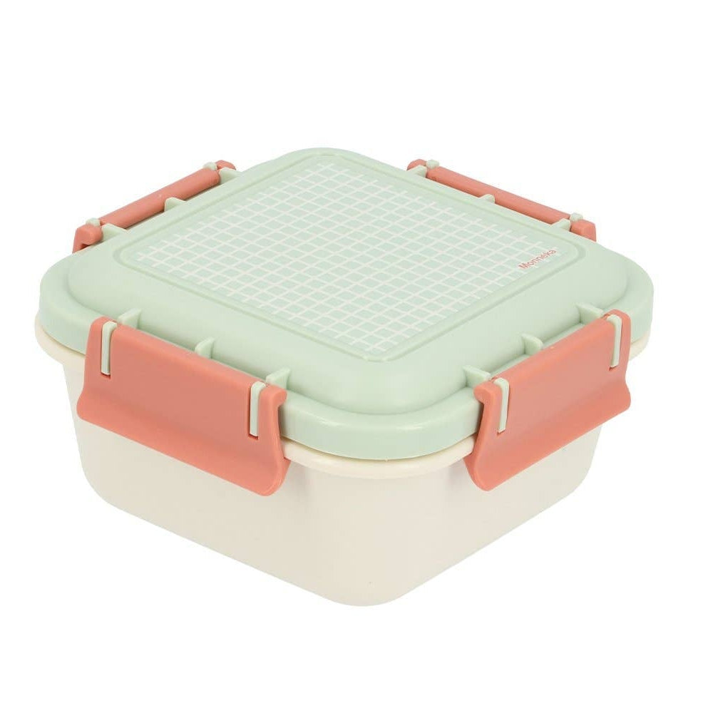 Tutete Kids Large Lunch Box in pastel mint with coral pink latches and grid lid.
