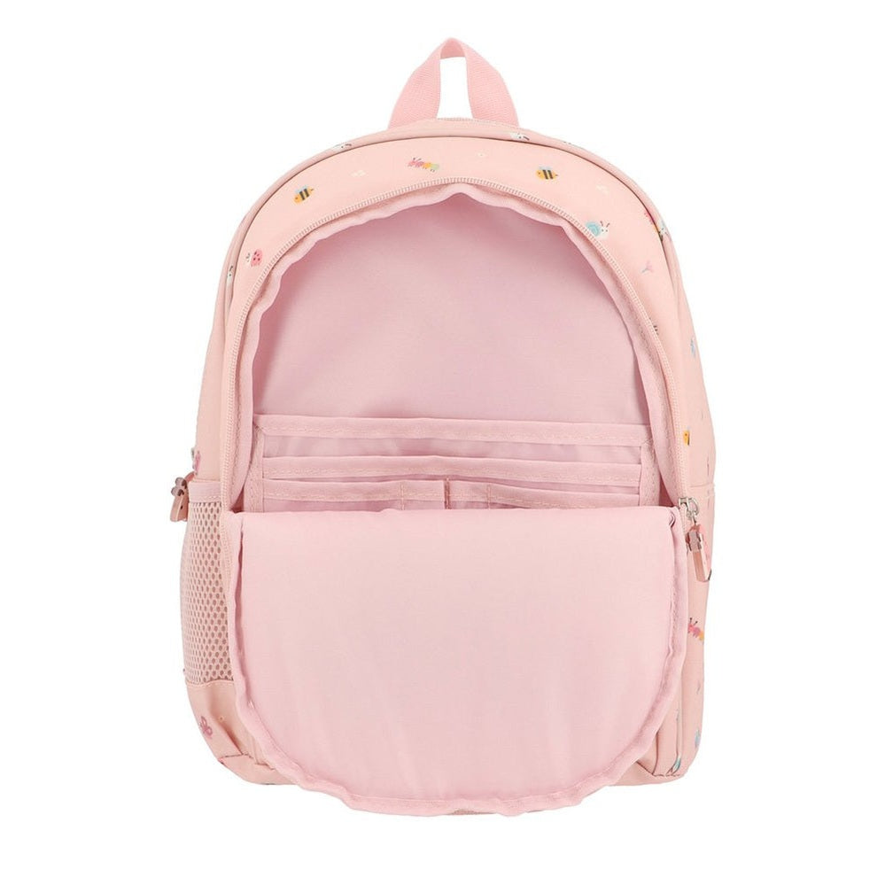 Tutete Kids Medium Backpack pink with bee print, front pocket and inner compartments