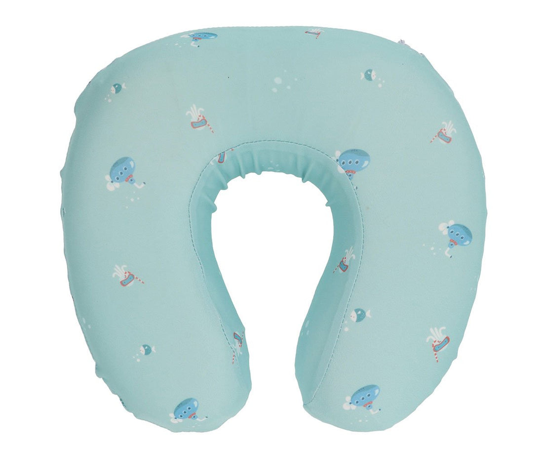 Tutete Submarine aqua U-shaped travel pillow on a white background