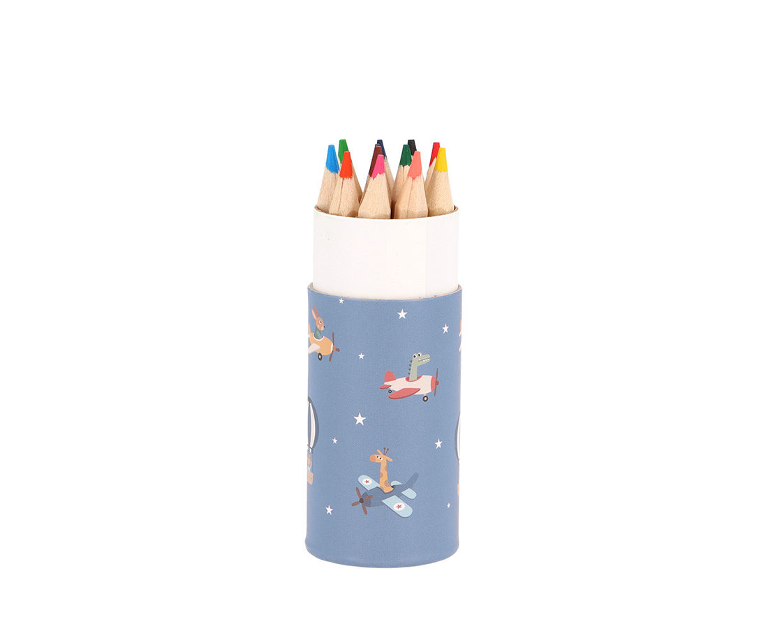 Open Planes pencil tube with coloured pencil tips visible