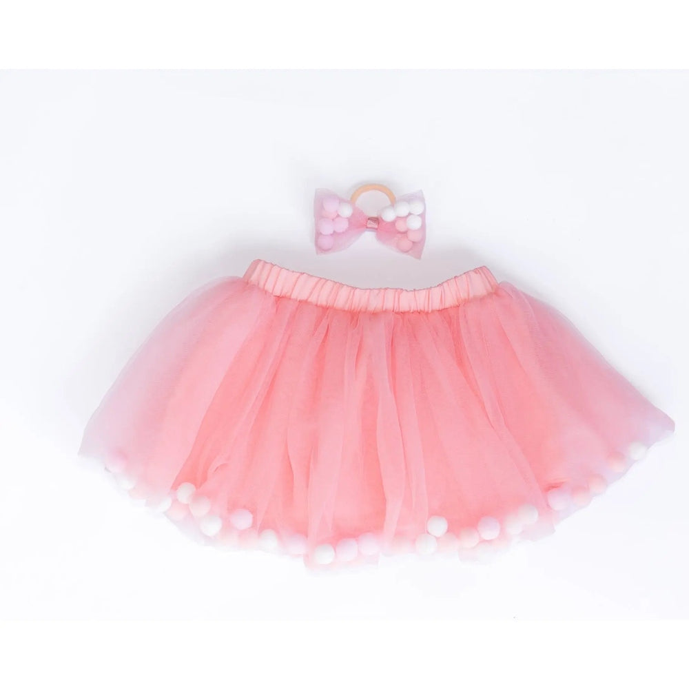 Tutu Joli Llc 2Pc Dust Rose Kids Pom Pom Tutu&Bow Hair Tie