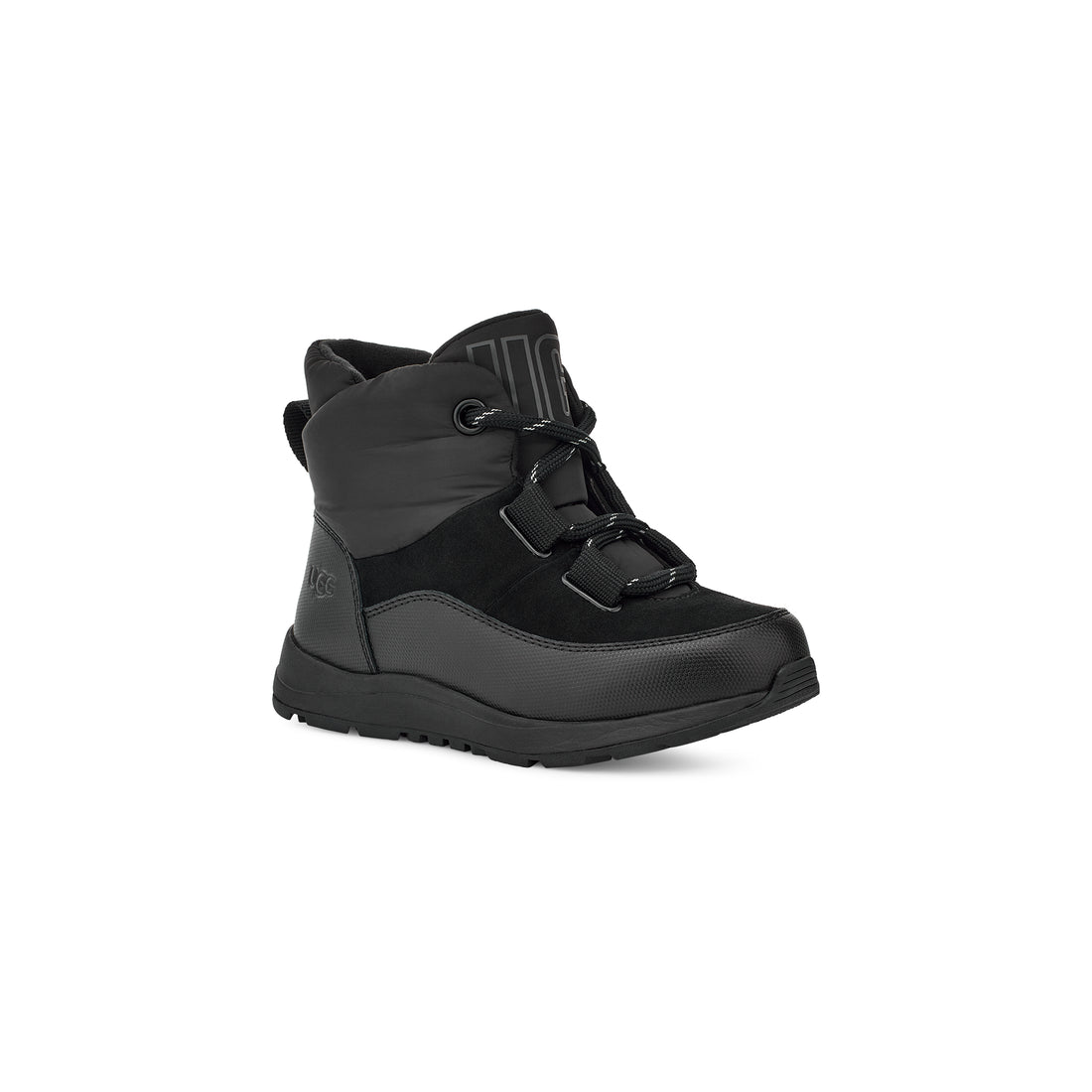 UGG Kids' Yose Puffer Lace Boots Black — front angle