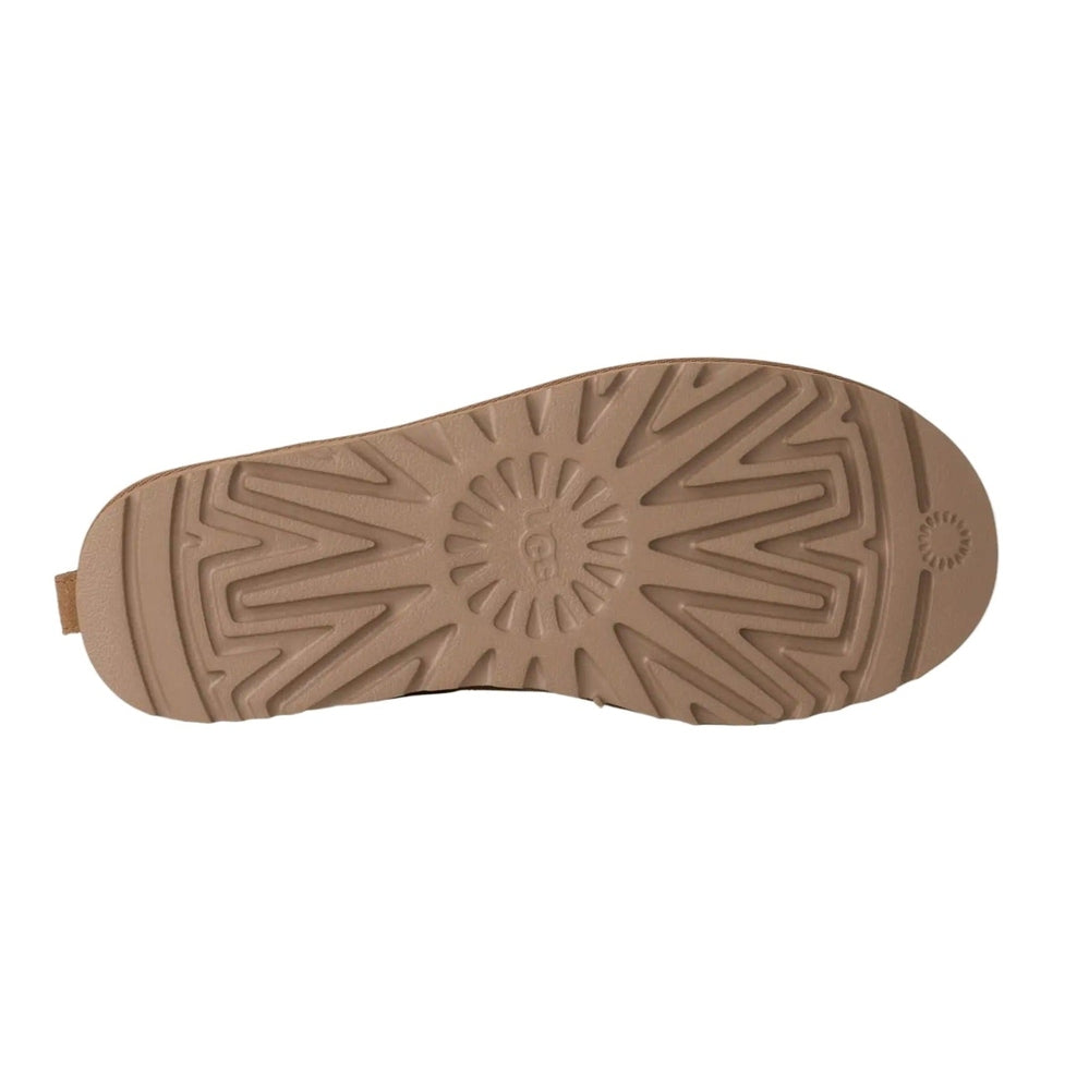 UGG Women's Classic Micro Chestnut sandal sole in tan with rugged tread for grip and a centered UGG logo.