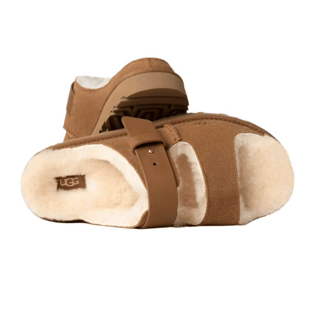 UGG women's Greenport strap slide chestnut slipper with plush shearling lining