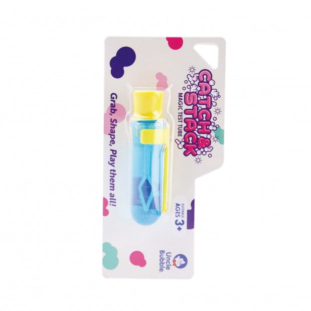 Uncle Bubble Catch & Stack Touchable Test Tube Small bubble toy with blue liquid and yellow cap