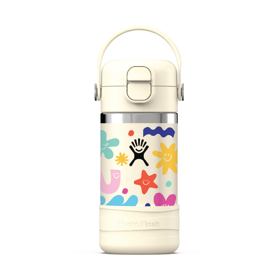 Hydro Flask Kids 12 oz Wide Mouth Bottle With Covered Straw Cap And Boot