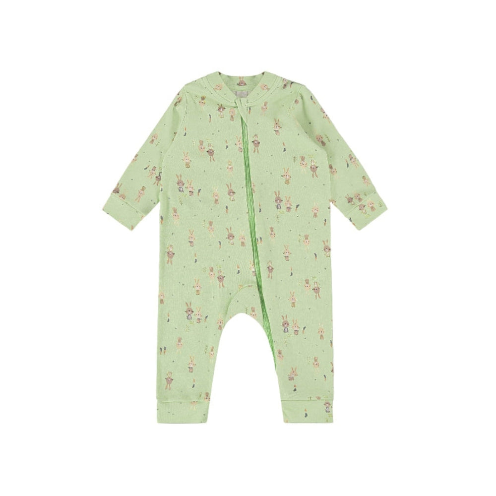UP BABY baby boy jumpsuit, soft jersey cotton, light green with bunny print