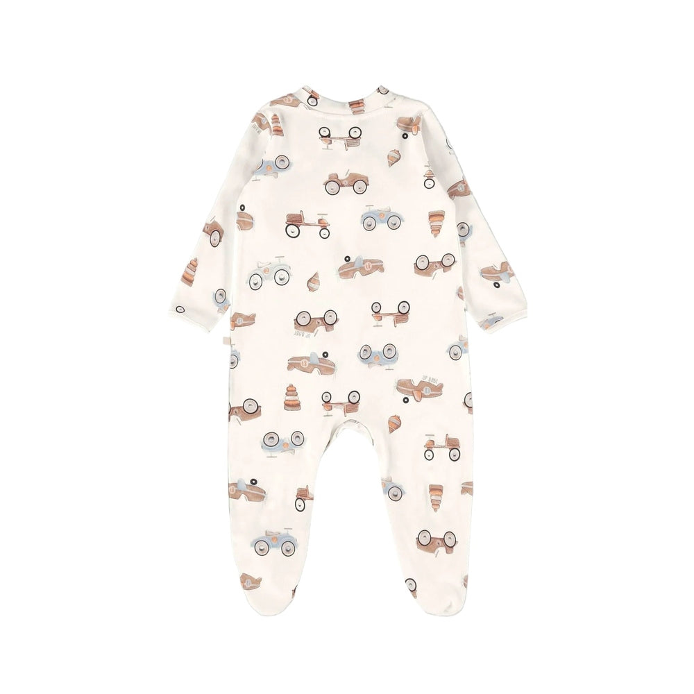 UP Baby jumpsuit soft jersey cotton cream with brown and blue tractor print, footed