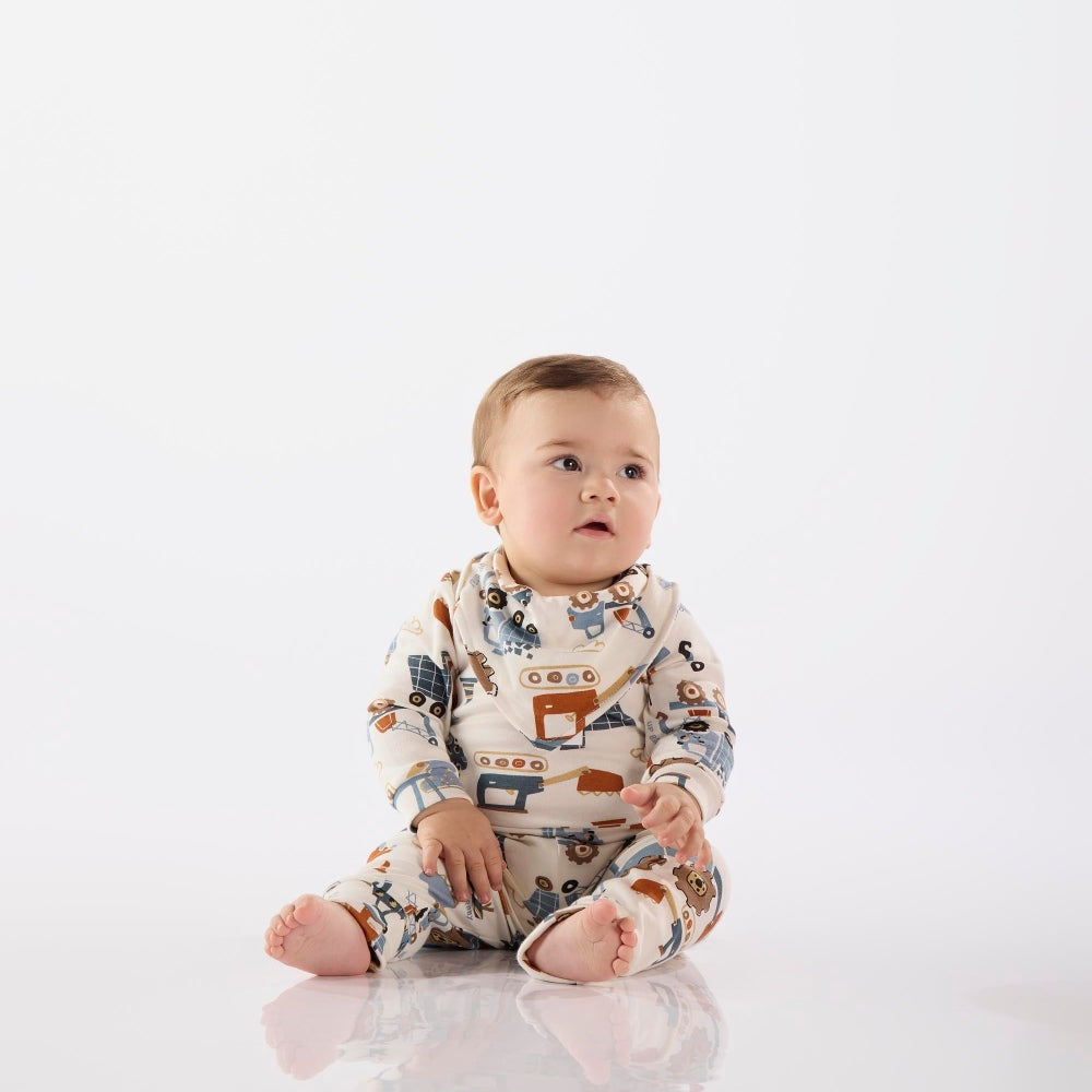 UP BABY soft jersey cotton construction jumpsuit for babies with construction print