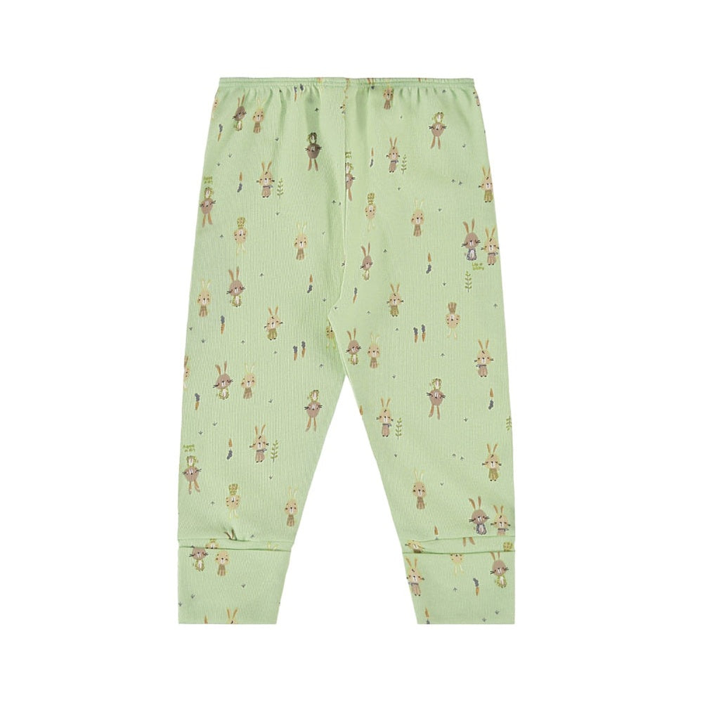 UP BABY soft jersey cotton pants in light green with cute rabbit prints