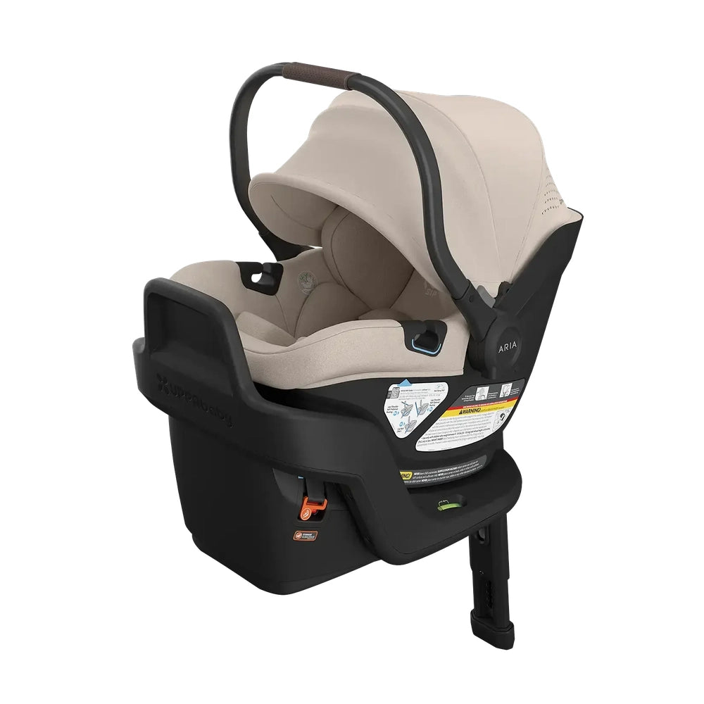 UPPAbaby Aria V2 Infant Car Seat - front three-quarter view with canopy and base