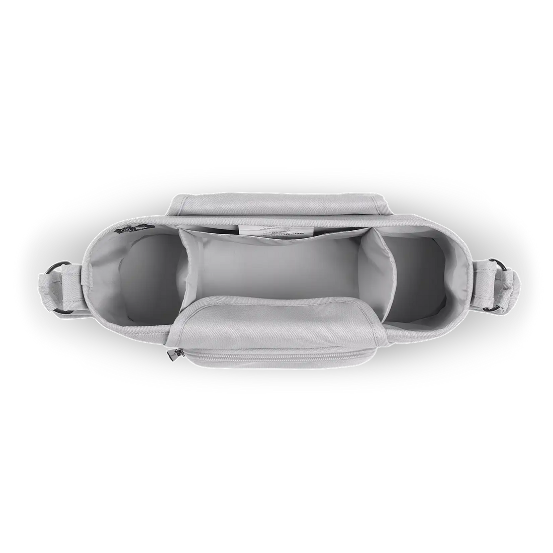 UPPAbaby Carry-All Parent Organizer in Light Grey, top view of three interior compartments
