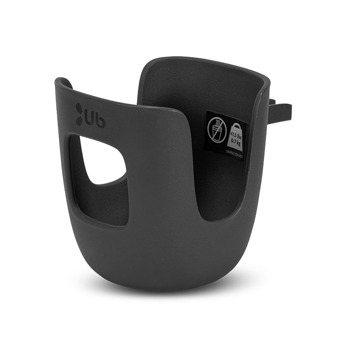 Uppababy Alta cup holder in dark gray; stroller accessory for on-the-go drinks.