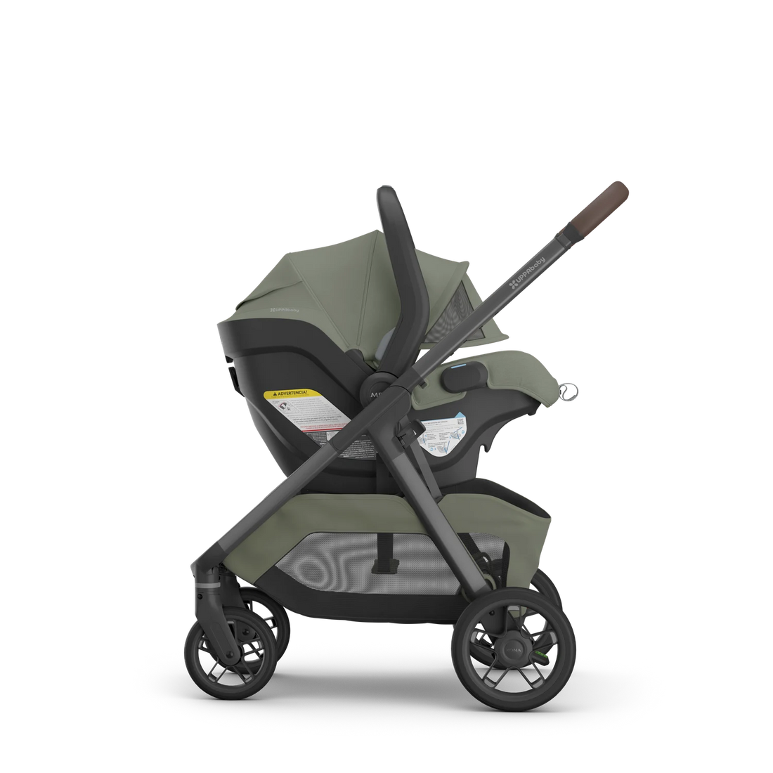 UPPAbaby Kona Evelyn with optional Mesa infant car seat — Side