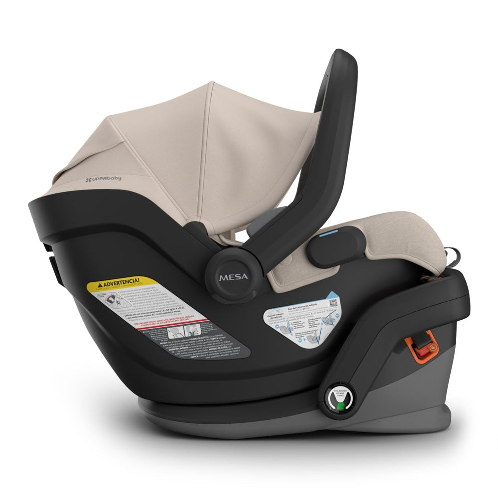 UPPAbaby Mesa V3 Infant Car Seat - side view with canopy and base