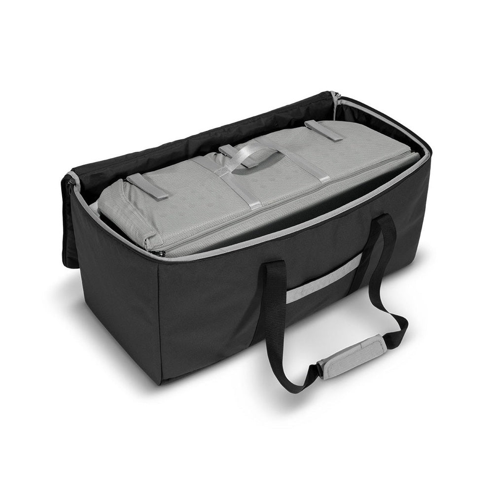 UPPABABY Remi travel bag in black with gray interior insert and padded shoulder strap