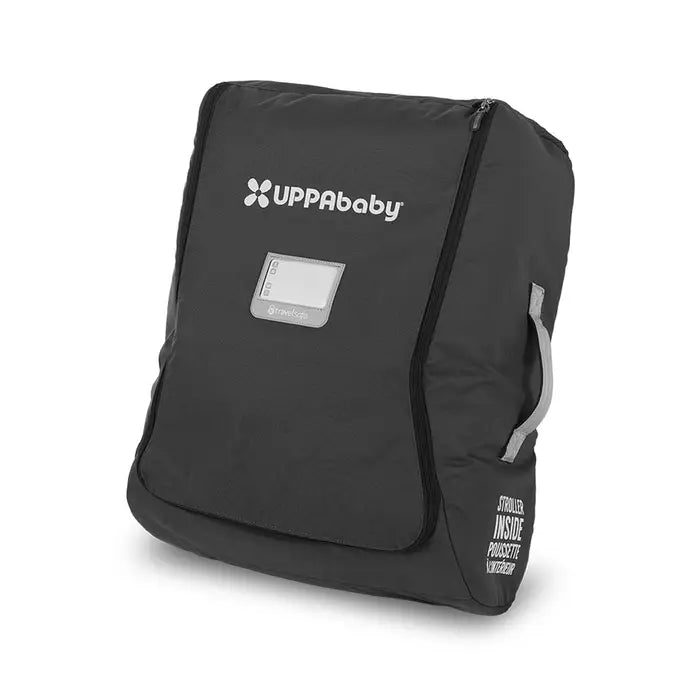 Uppababy Minu travel bag (V2/V3) in dark gray with carry handles and logo.