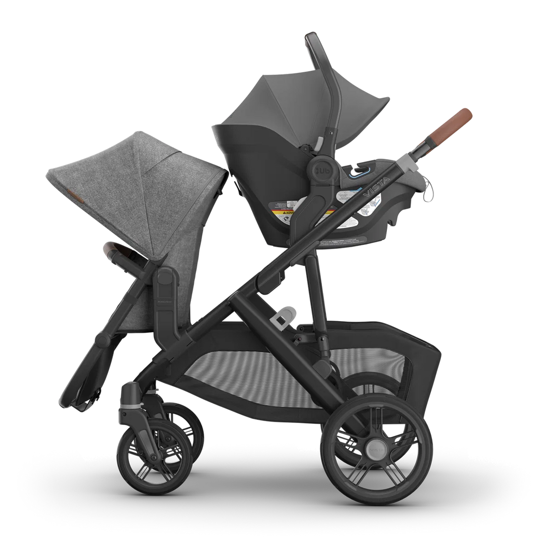 UPPAbaby Vista V3 in Greyson — Aria + forward-facing RumbleSeat V2+; additional components sold separately