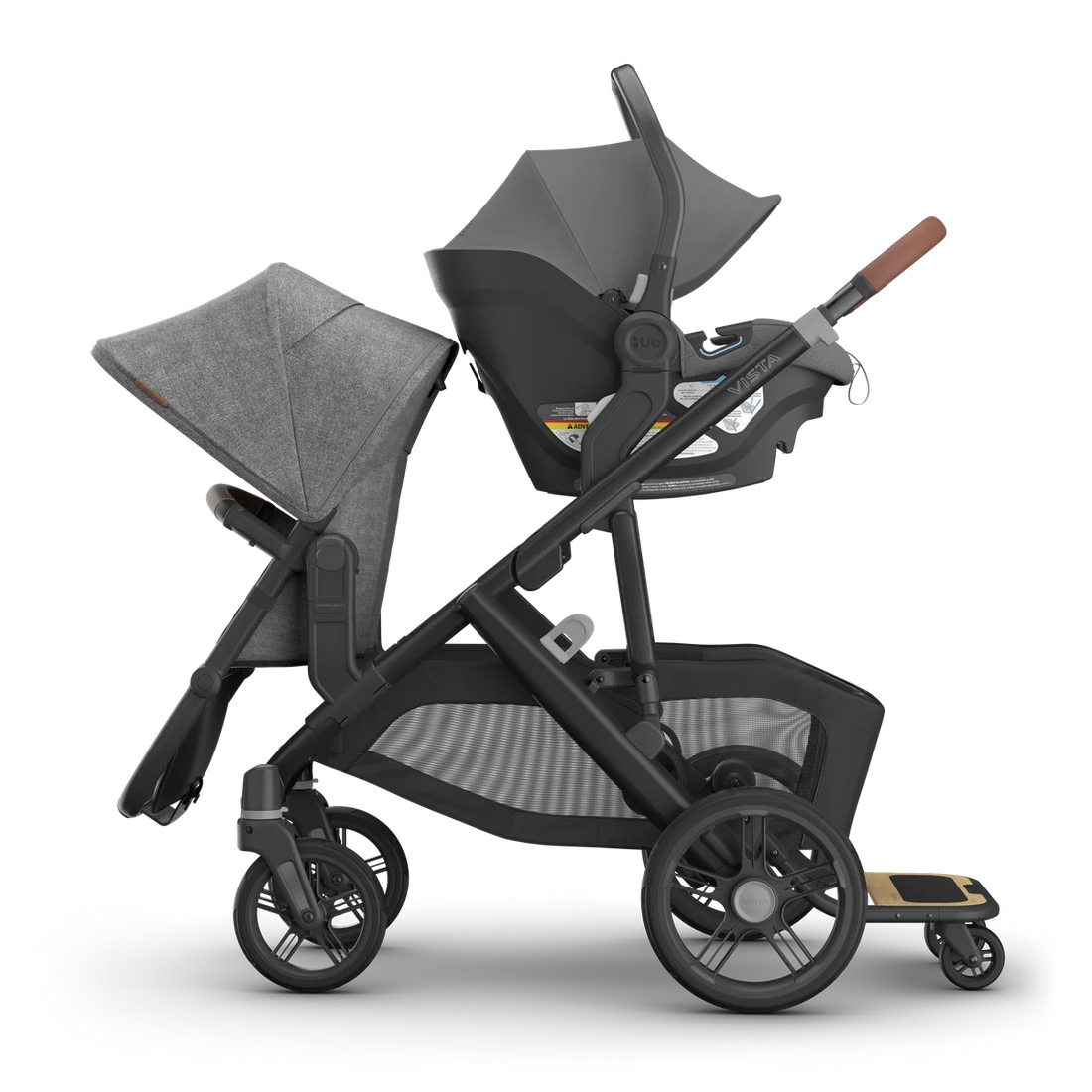 UPPAbaby Vista V3 in Greyson — Aria + forward RumbleSeat V2+ + PiggyBack; additional components sold separately
