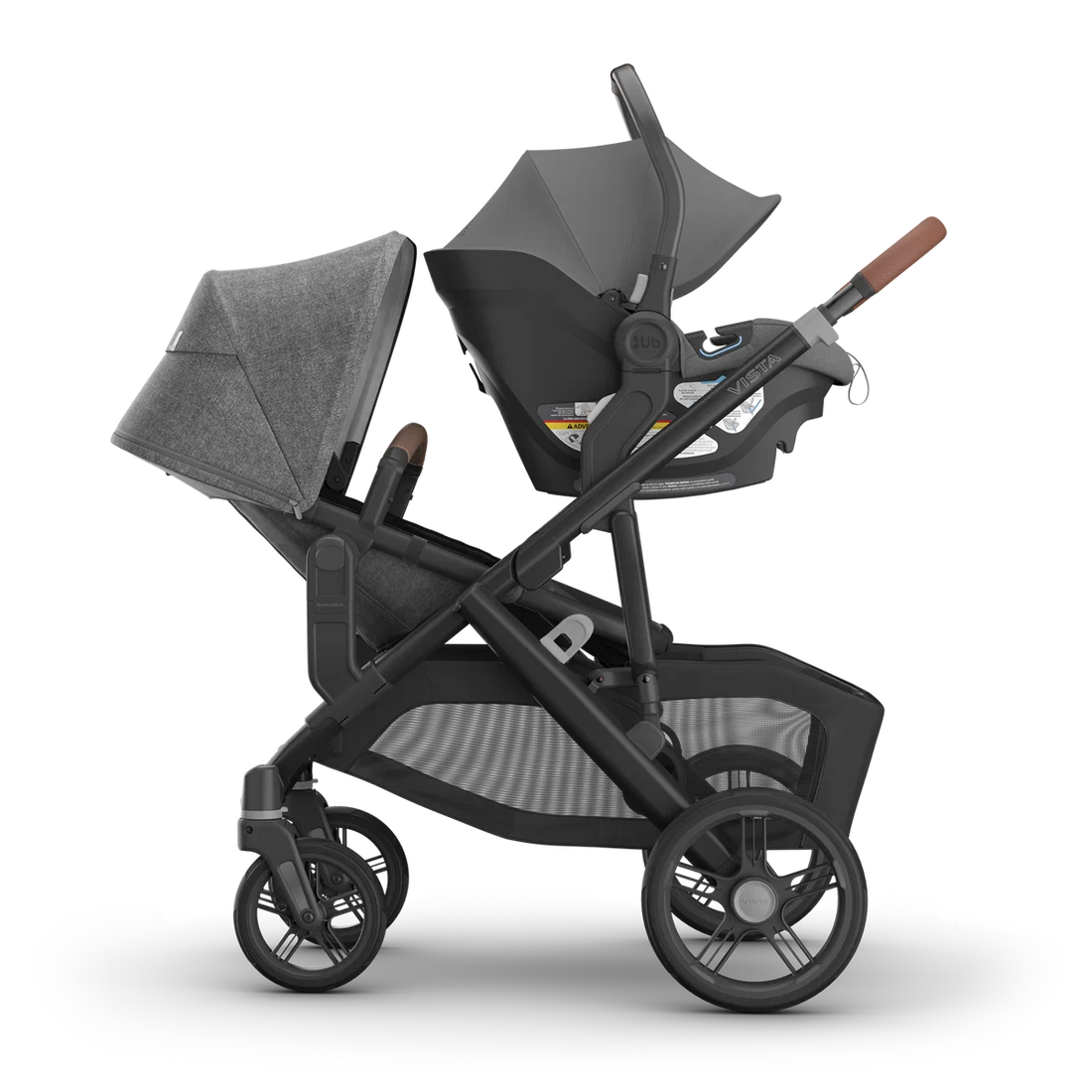 UPPAbaby Vista V3 in Greyson — Aria + parent-facing RumbleSeat V2+; additional components sold separately