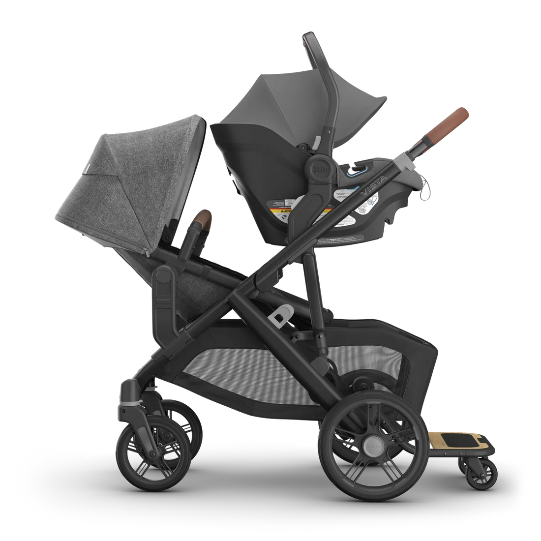 UPPAbaby Vista V3 in Greyson — Aria + rear RumbleSeat V2+ + PiggyBack; additional components sold separately