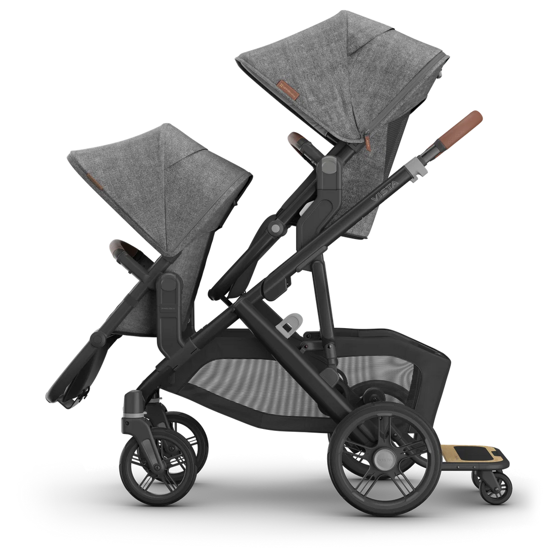 UPPAbaby Vista V3 in Greyson — Both seats forward + PiggyBack · V2+; additional components sold separately