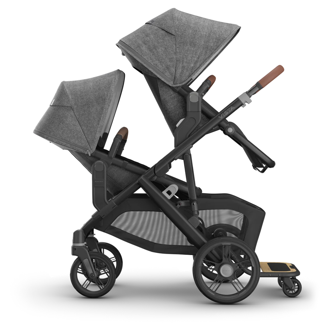 UPPAbaby Vista V3 in Greyson — Both seats parent-facing + PiggyBack · V2+; additional components sold separately