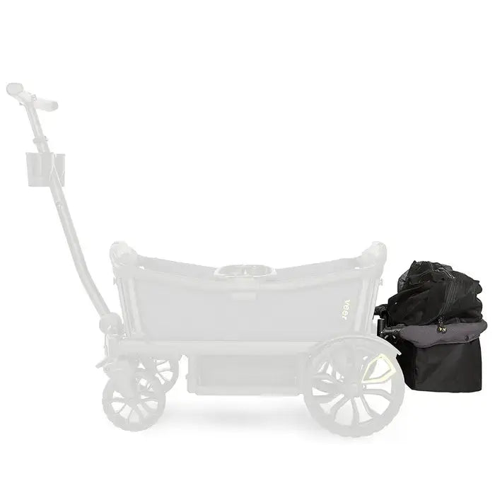 Veer Cruiser Basket on a stroller, with a black storage bag attached to the side.