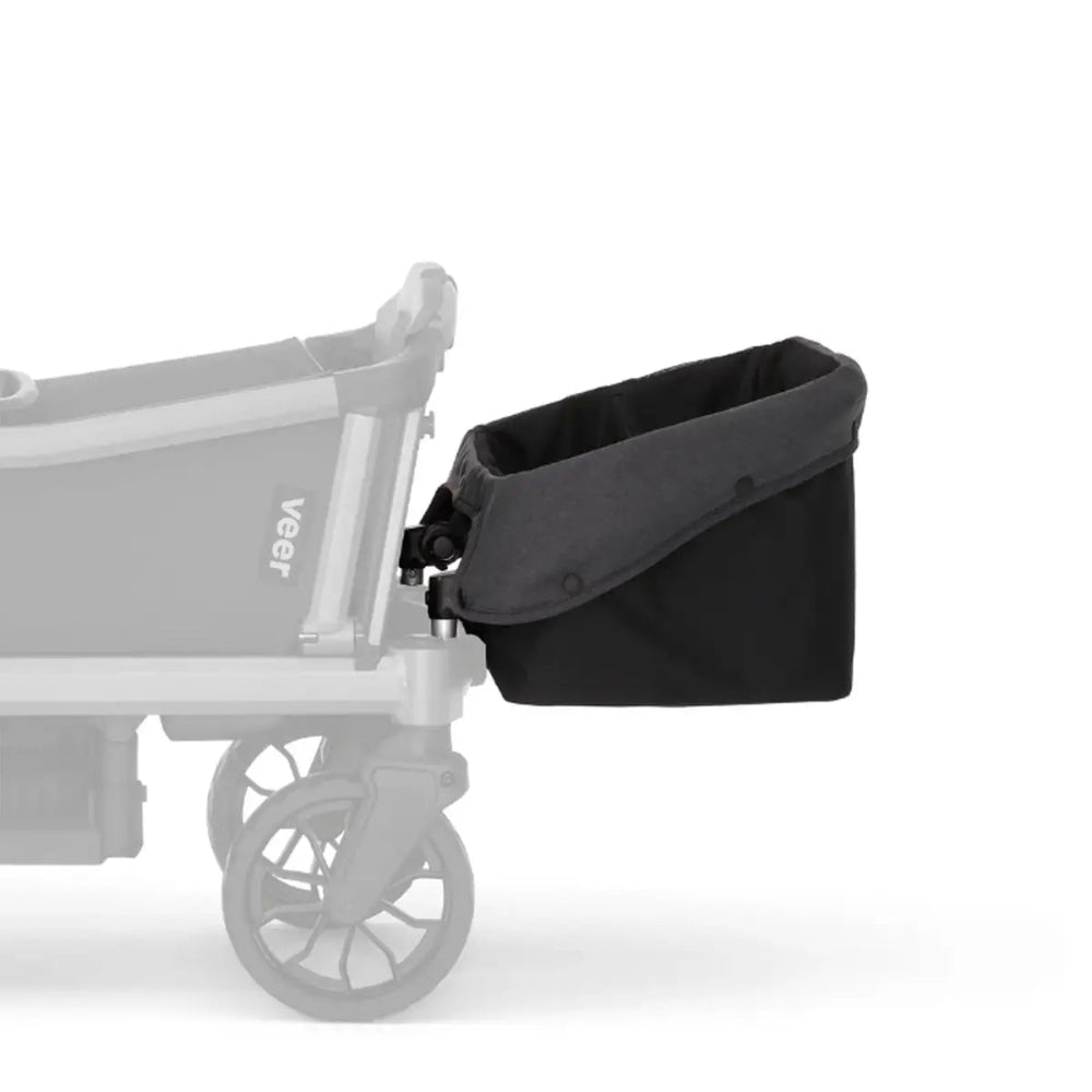 Veer Cruiser City Basket by VEER, black fabric with gray top mounted on stroller side.