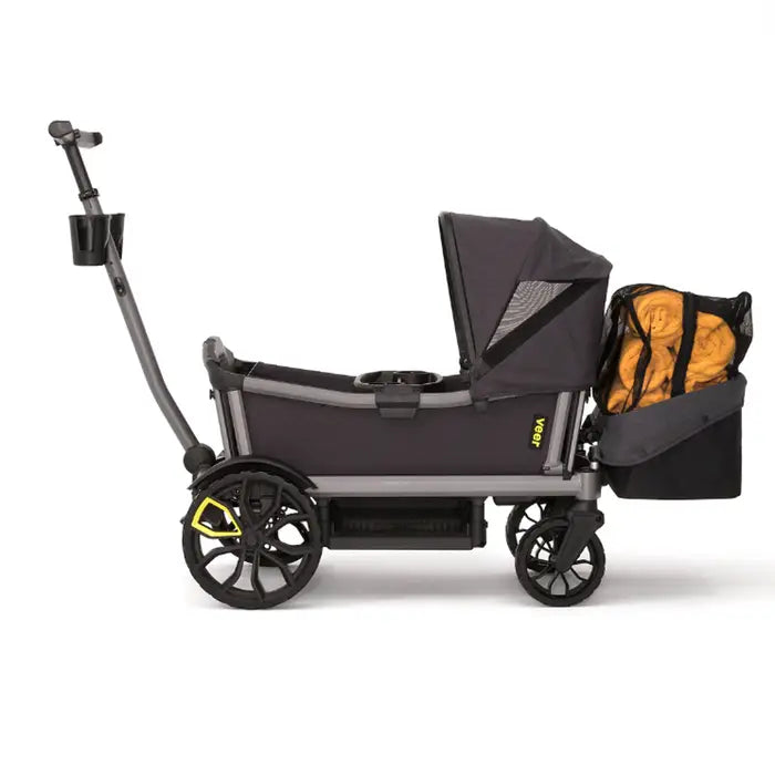 VEER Cruiser City Basket stroller in gray frame with black wheels and orange storage bag