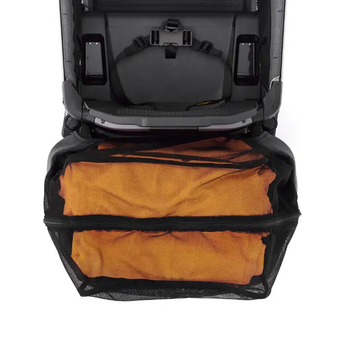 Veer Cruiser City Basket with two orange packing bags in the stroller storage compartment, VEER