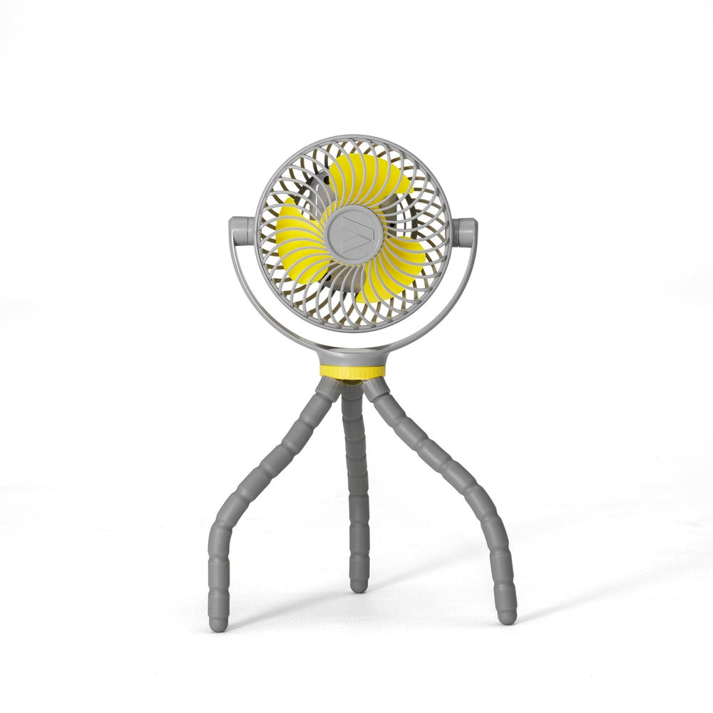 Veer Flex Fan portable baby cooling fan with yellow blades and gray flexible tripod