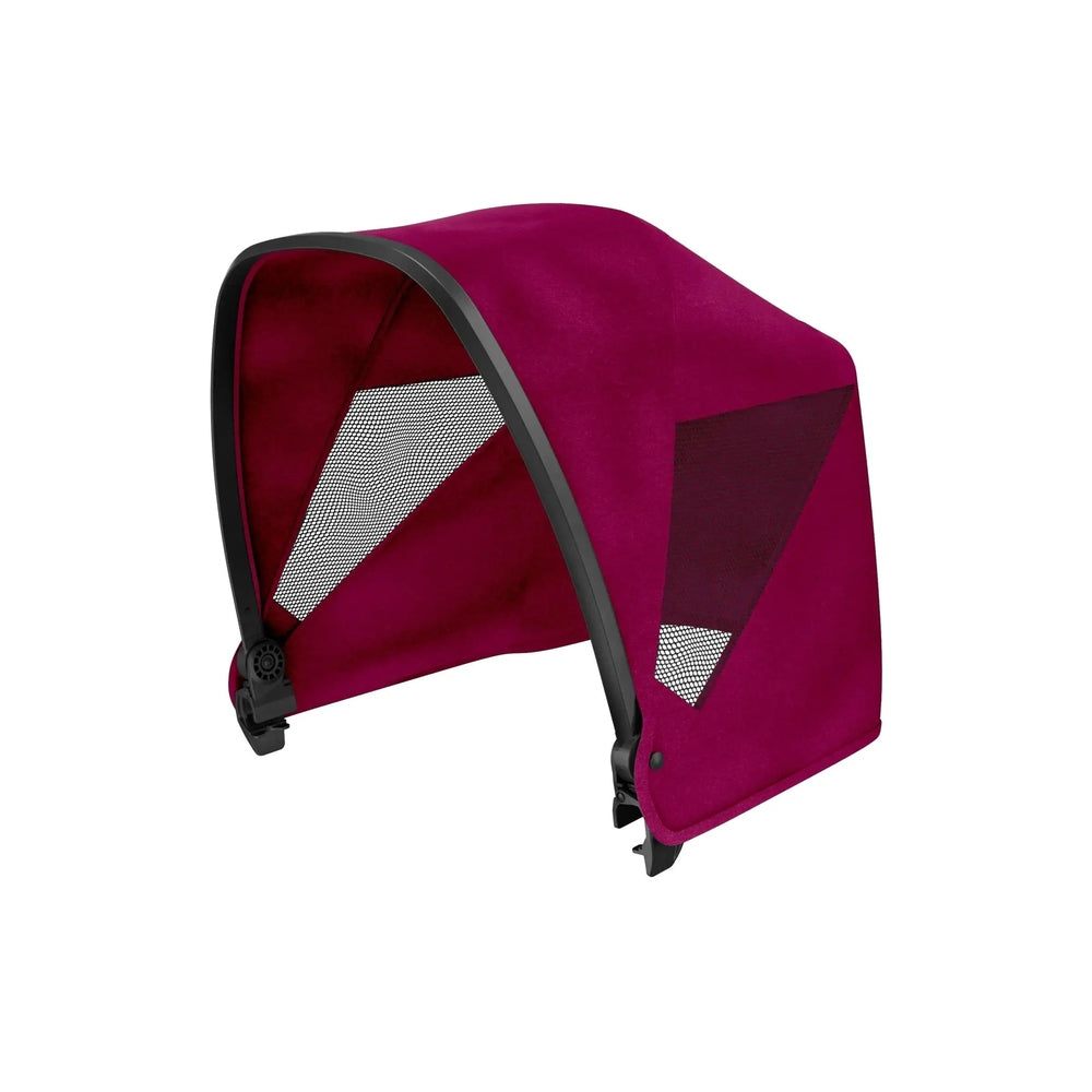 Veer Retractable Canopy for Cruiser in magenta fabric attaches to a black frame with a mesh window.