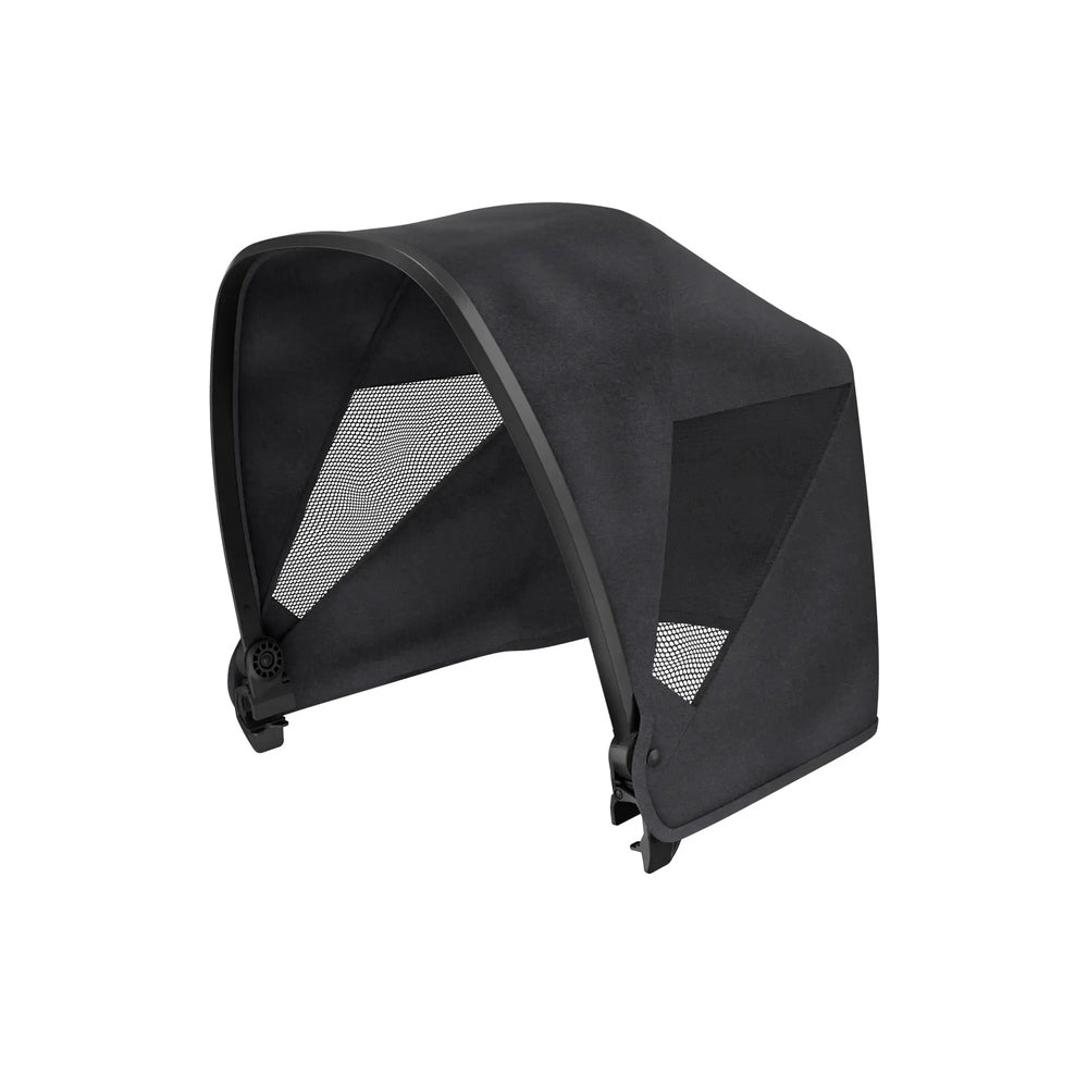 Veer Retractable Canopy for Cruiser in black fabric with mesh panels, arched over the stroller frame.