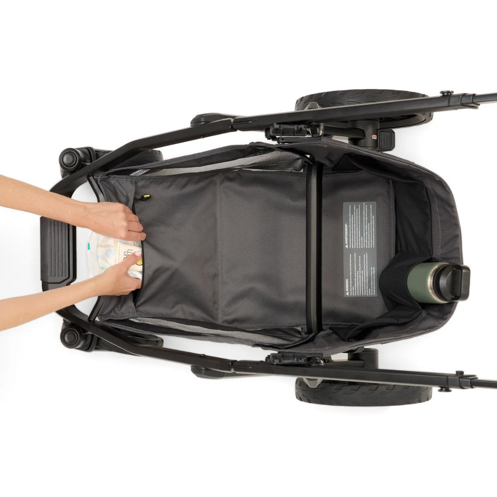 VEER Switch & Roll Leather Stroller Bundle in black with interior storage pouch and water bottle holder