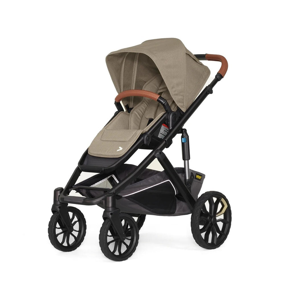 Veer Switch & Roll Leather stroller bundle in tan fabric with brown leather handle and black frame
