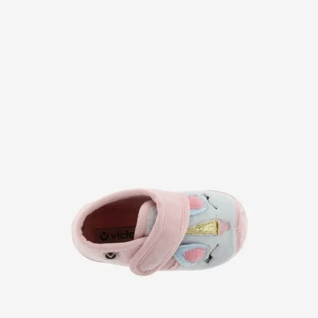 Victoria Ojala Animals Slippers Ballet for babies, pink plush unicorn with Velcro strap fastened