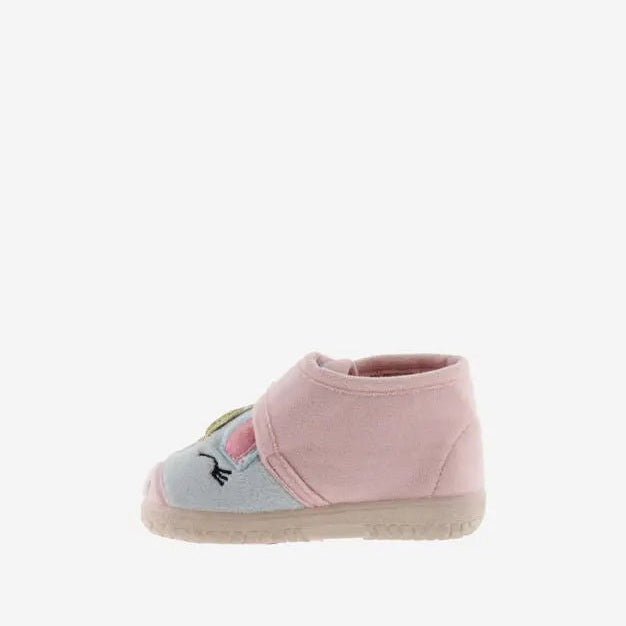 Victoria Ojala Animals Slippers Ballet for babies, pink ankle boot with light blue toe and embroidered animal