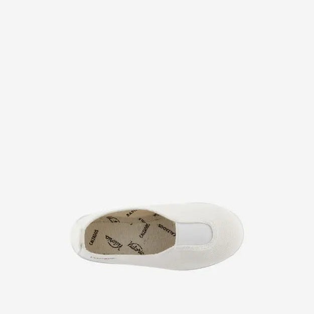 Victoria Shoes Gimnasia Mary Jane Panama Blanco, white kids' Mary Jane with strap, top-down view.