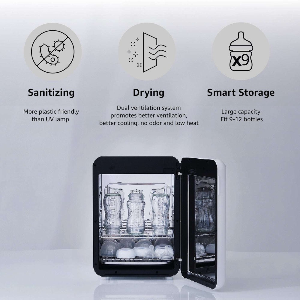 Wabi Baby UVC LED Sanitizer & Dryer 360 bottle sterilizer, compact countertop unit, fits 9-12 bottles