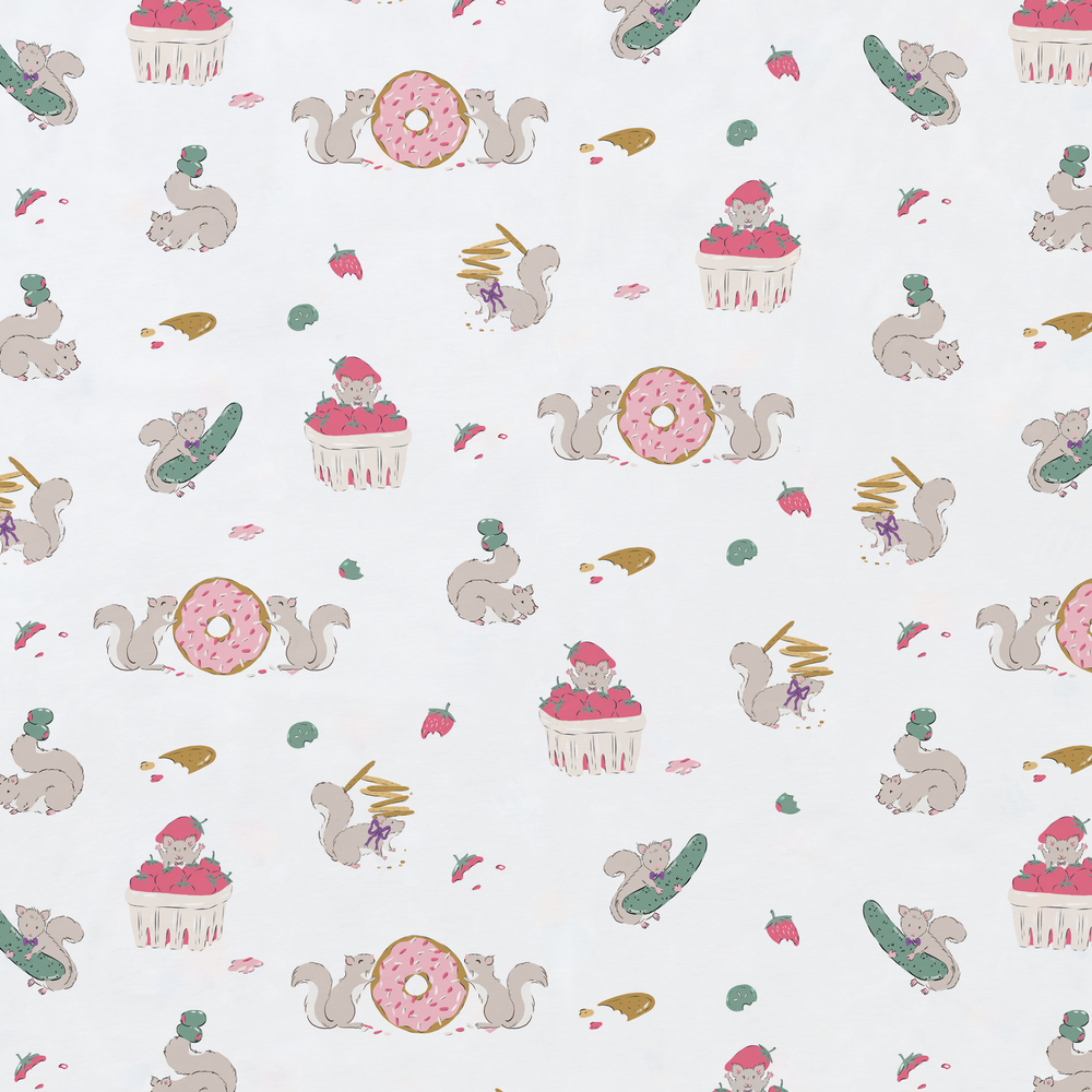 NEST DESIGNS Nest Designs Waterproof Change Pad Small Cheeky Capers squirrels with donuts and strawberry baskets illustrated pattern img 8/8